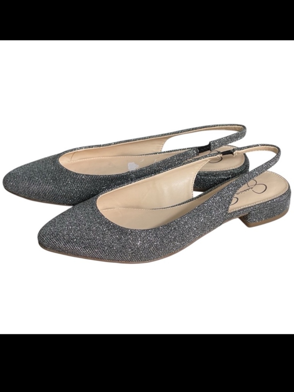 Jessica Simpson Elegant Silver Women's Slingback Flats Sz 7.5 Pointy Almond Toes